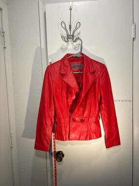 N1: Guess Red Double Breasted Leather Jacket Size S y2k fancy